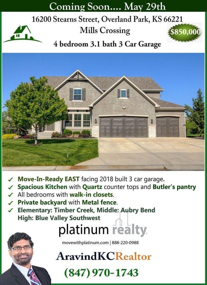 Coming 05/29 –  16200 Stearns Street: AravindKCRealtor Presents a Premier East-Facing Home in Mills Crossing