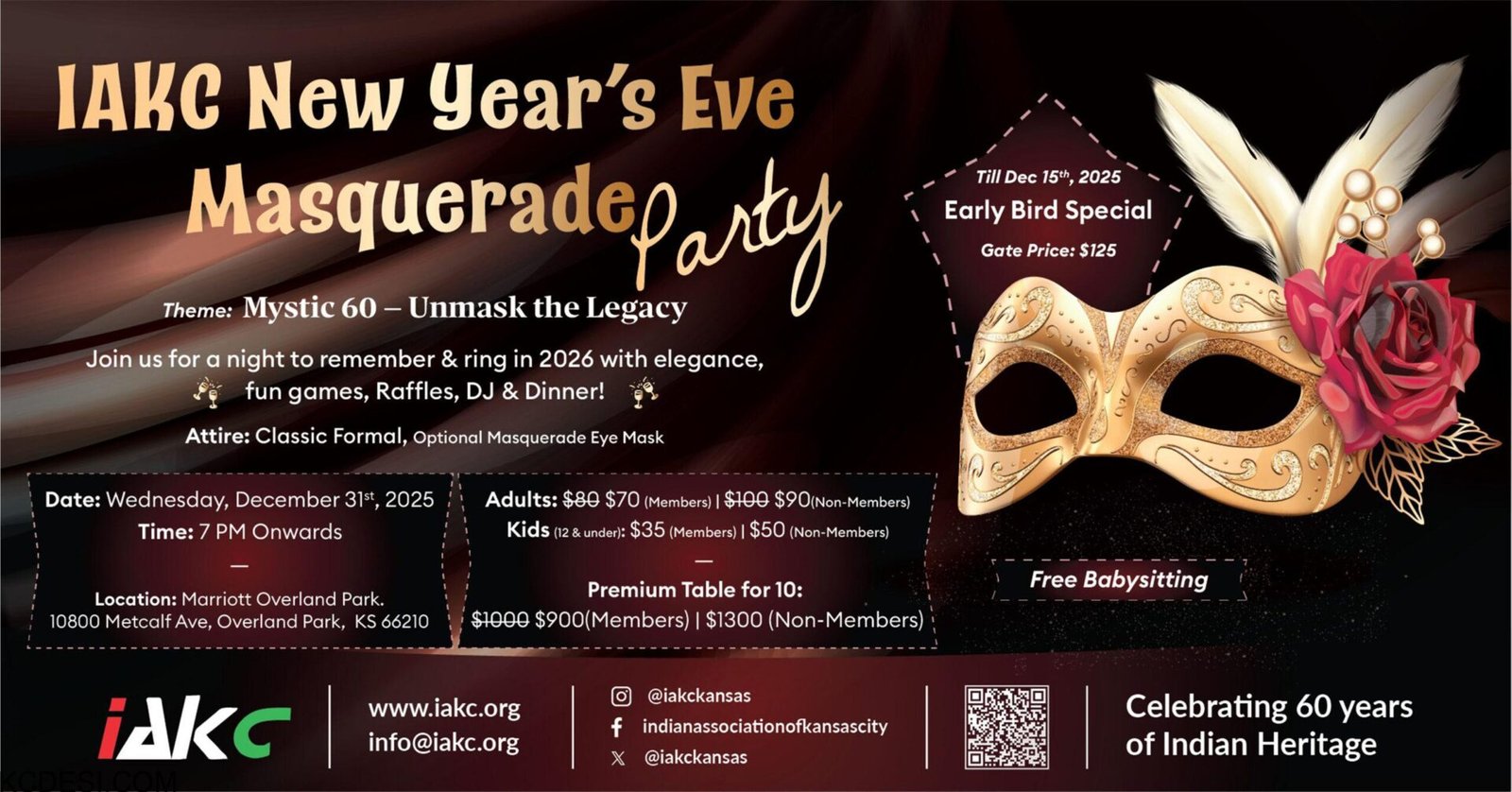 12/31 – IAKC New Year’s Eve Masquerade Party 2025