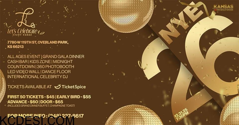 12/31 – Bollywood New Year’s Eve 2026 – Celebrate in Style at Let’s Celebrate Event Venue
