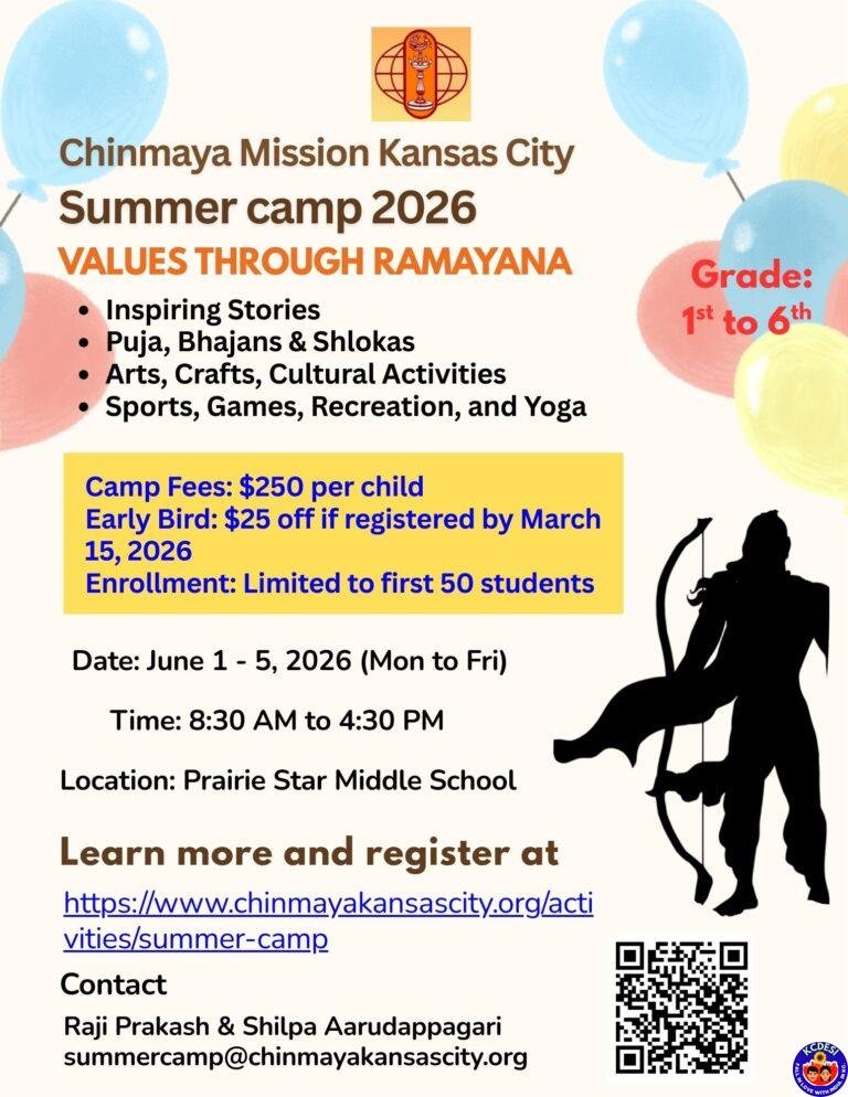 Chinmaya Mission Kansas City Summer Camp 2026: Values Through Ramayana – 06/01-05