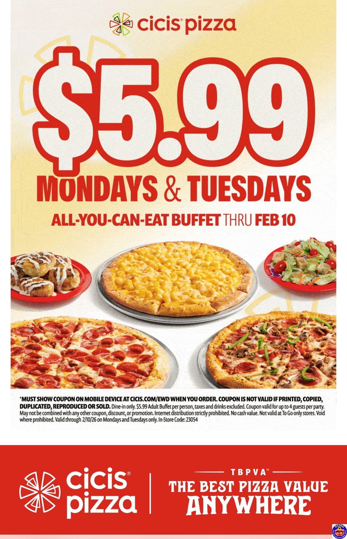 $5.99 All-You-Can-Eat Buffet Is Back at CiCi’s Pizza (Mondays & Tuesdays)