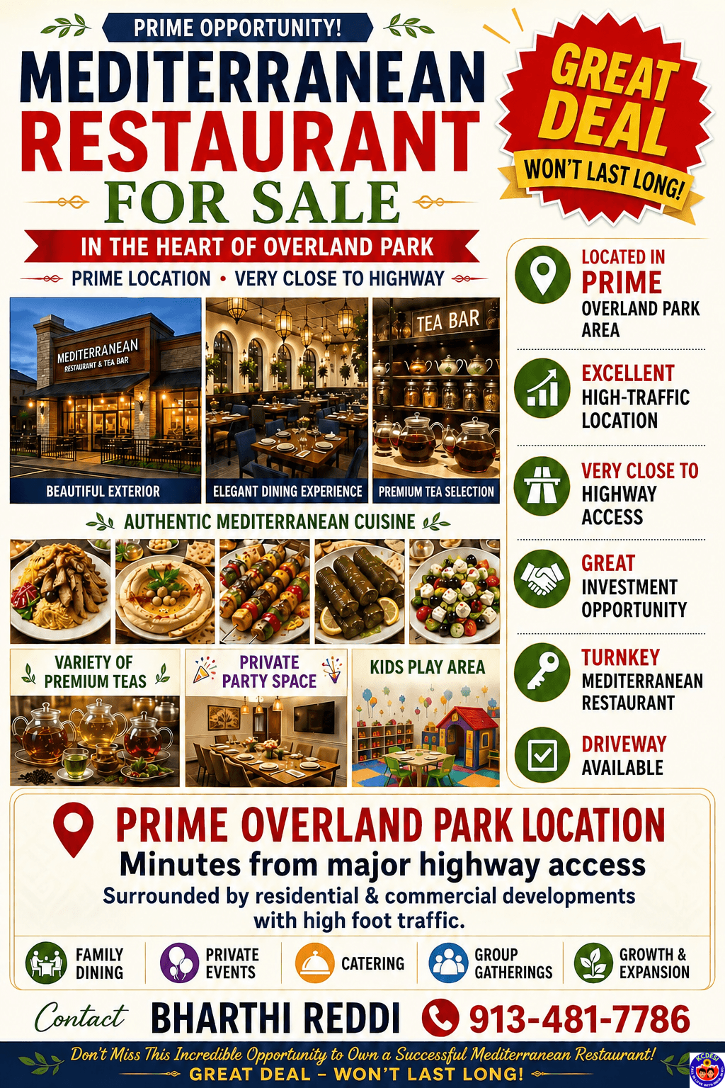 Mediterranean Restaurant & Tea Bar for Sale in Overland Park — Prime Opportunity