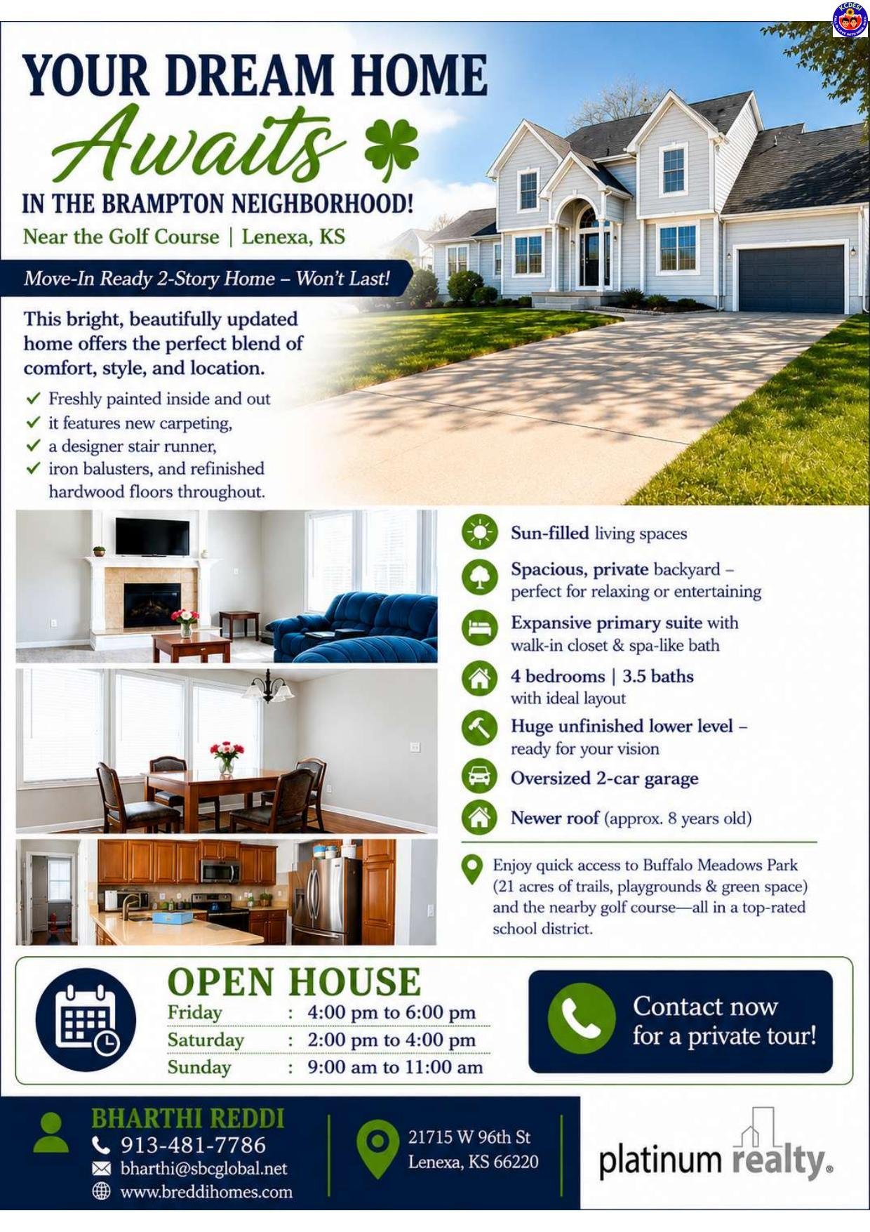 Bharthi Reddi Listing: Move-In Ready 4-Bedroom Home in Lenexa’s Brampton Neighborhood