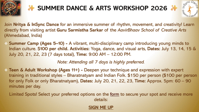 Nritya Summer Dance and Arts Workshop – 07/13-07/23