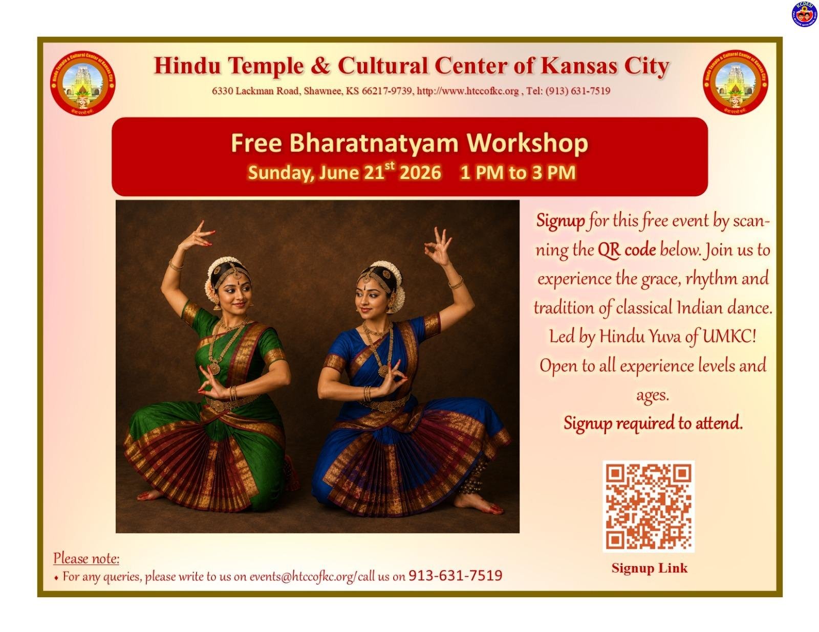 Free Bharatnatyam Workshop at HTCC — 06/21