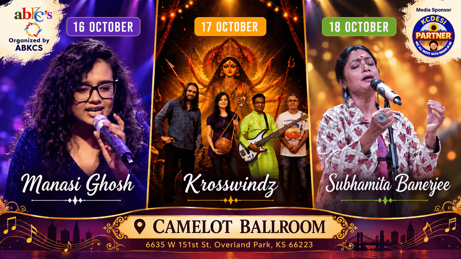 Sangam Durgotsab 2026: Three Days of Pujo, Music, and Community at Camelot Ballroom — 10/16-18