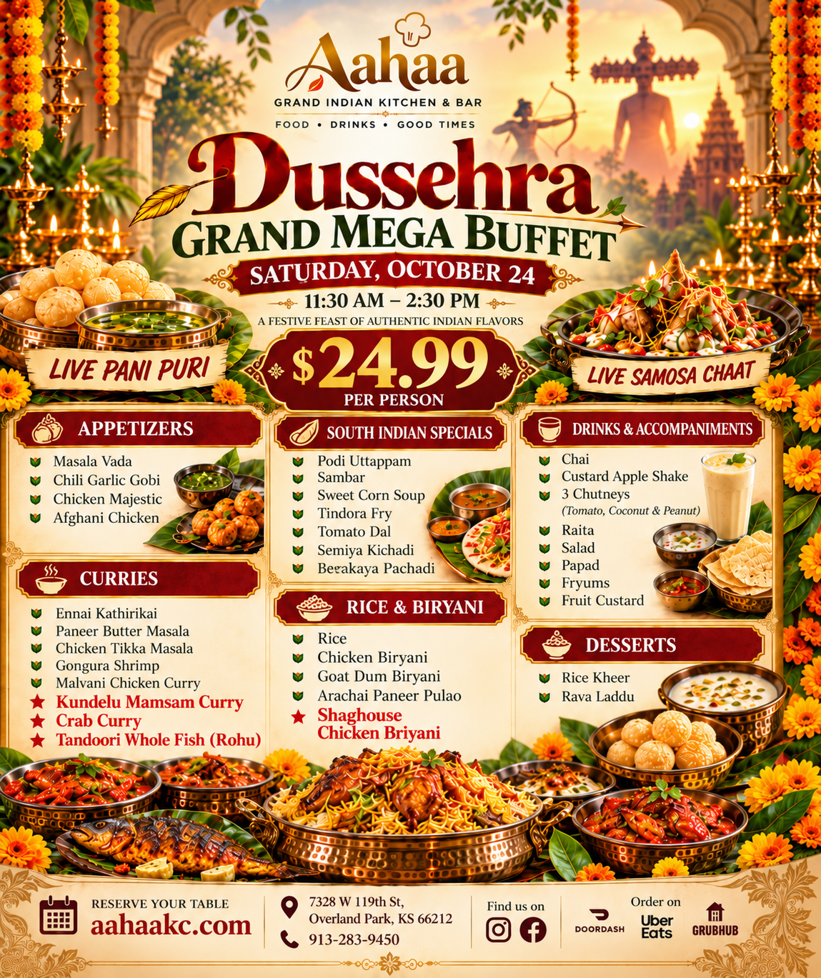 Aahaa Dusshera Grand Buffet 10/24 weekly specials