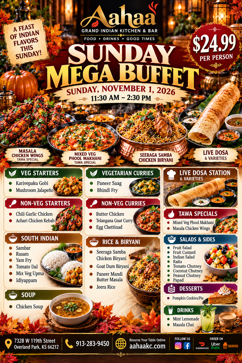 Sunday Grand Buffet Only At Aahaa Grand Kitchen and Bar 11/01/2026 weekly specials