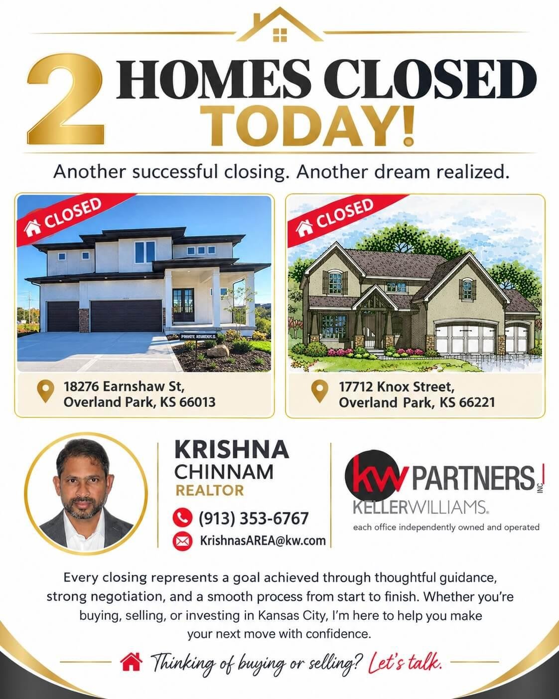 Congratulations to Krishna Chinnam on Two Homes Closed