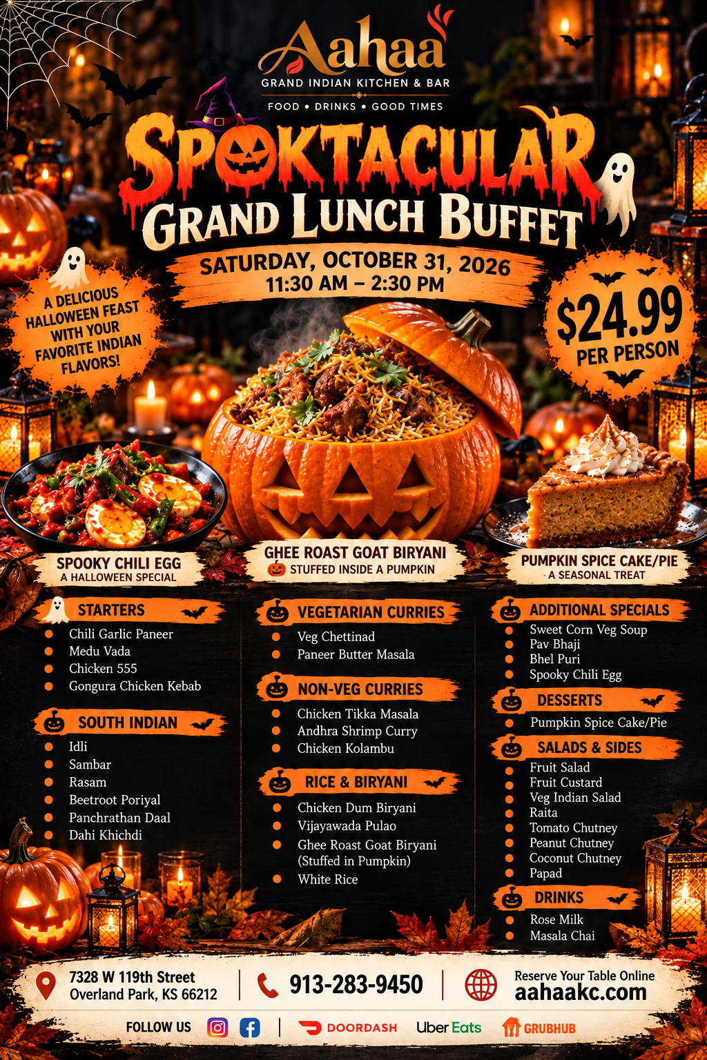 Spooktacular Indian Halloween Buffet At Aahaa Grand Kitchen and Bar weekly specials